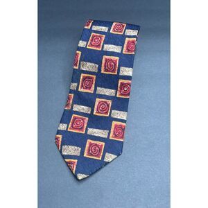 Lands’ End Direct Merchants Silk Tie – Navy with Red Spiral Squares & Tan